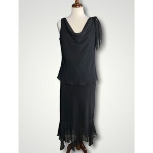 AGB 2 Pc Black Chiffon Overlay Handkerchief Hem Skirt Sleeveless Drape Top 10